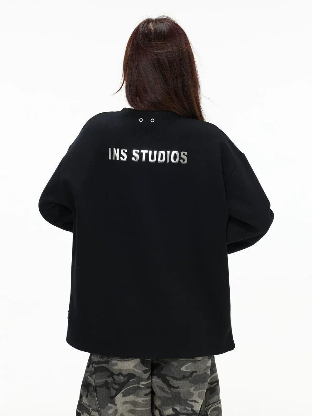 Basic Metallic Logo Crewneck Korean Street Fashion Crewneck By INS Korea Shop Online at OH Vault