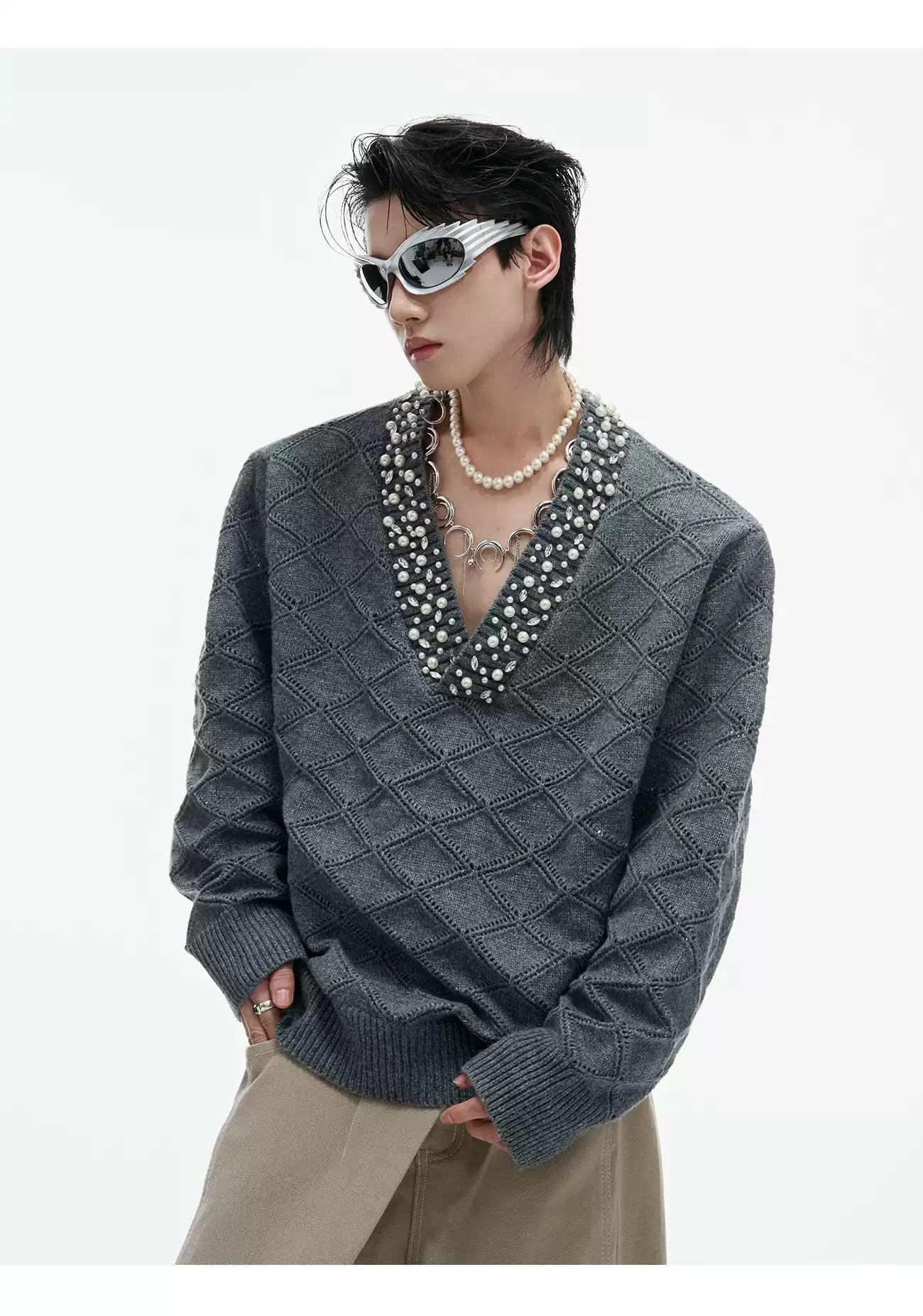 Pear & Stone V-Neck Patterned Sweater Korean Street Fashion Sweater By Argue Culture Shop Online at OH Vault