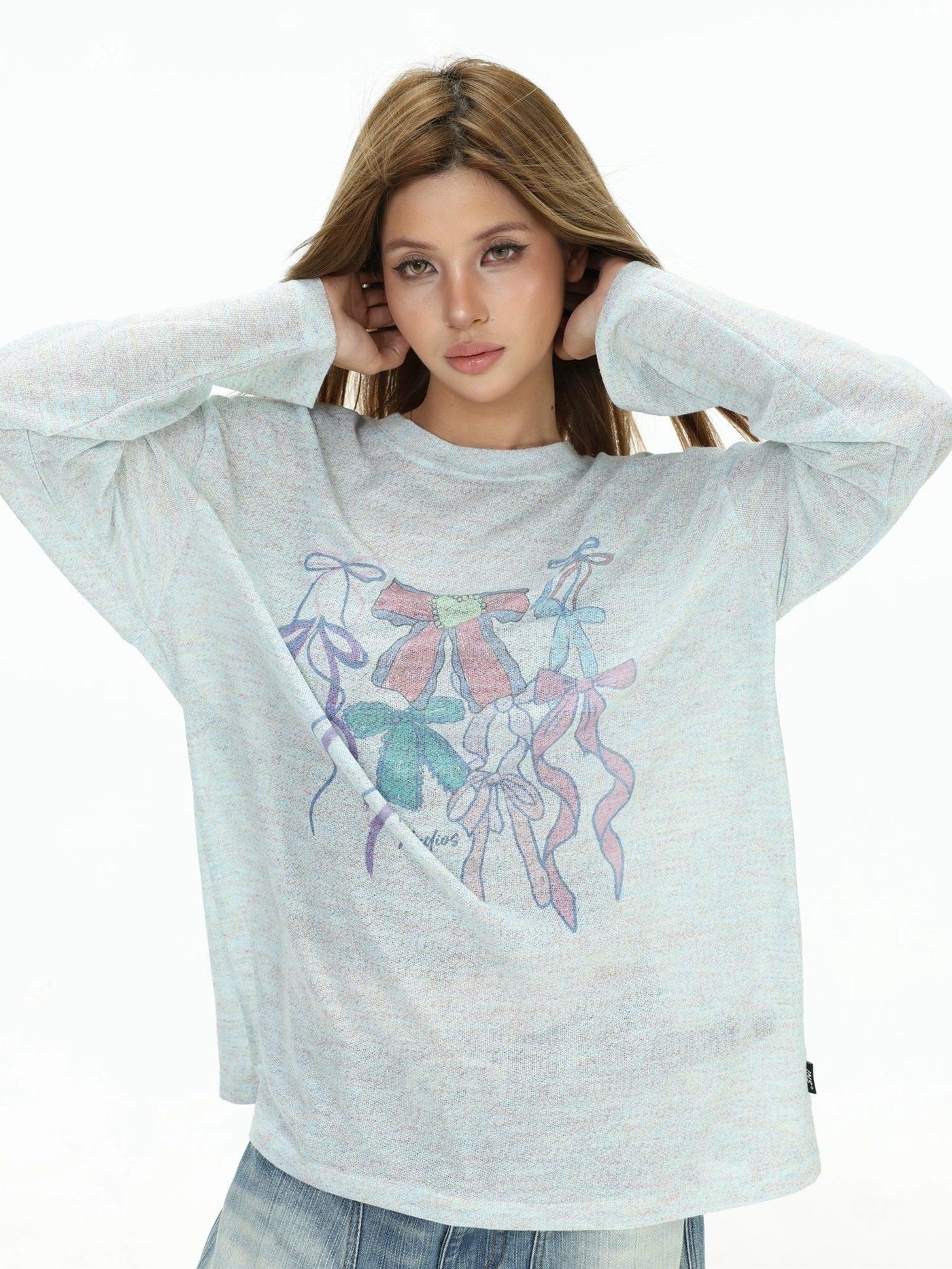Colored Bow Graphic Textured T-Shirt Korean Street Fashion T-Shirt By INS Korea Shop Online at OH Vault