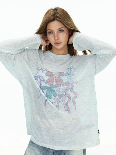 Colored Bow Graphic Textured T-Shirt Korean Street Fashion T-Shirt By INS Korea Shop Online at OH Vault