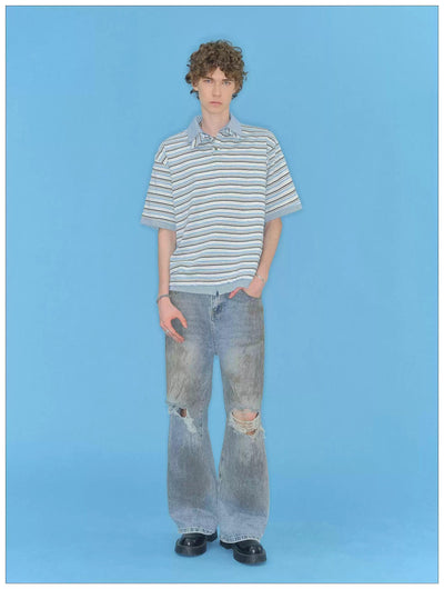 Stripe and Plaid Spliced Polo Korean Street Fashion Polo By Mr Nearly Shop Online at OH Vault