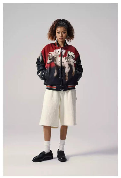 Sheep Graphic PU Leather Jacket Korean Street Fashion Jacket By Remedy Shop Online at OH Vault