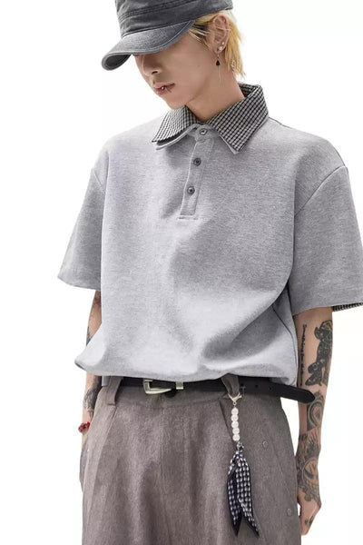 Plaid Layered Collar Polo Korean Street Fashion Polo By Ash Dark Shop Online at OH Vault