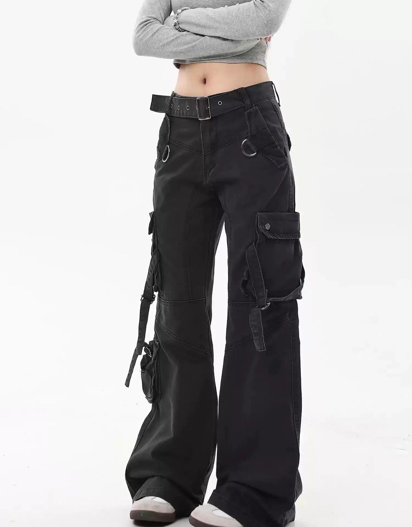 Washed Buckled Strap Cargo Pants Korean Street Fashion Pants By Blacklists Shop Online at OH Vault