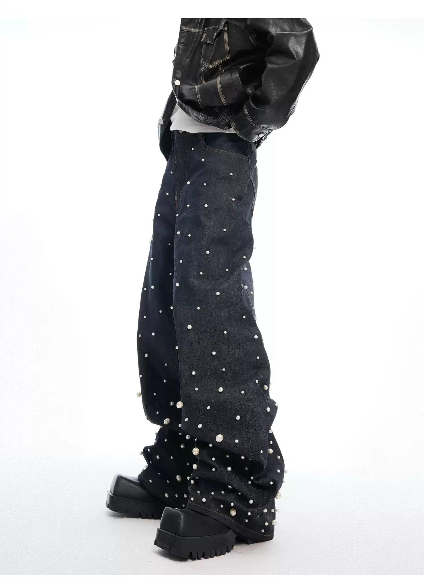 Scattered Pearls Washed Jeans Korean Street Fashion Jeans By Argue Culture Shop Online at OH Vault