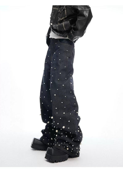 Scattered Pearls Washed Jeans Korean Street Fashion Jeans By Argue Culture Shop Online at OH Vault