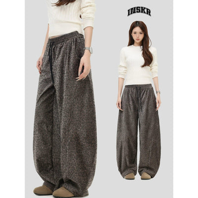 Drawstring Leopard Print Wide Pants Korean Street Fashion Pants By INS Korea Shop Online at OH Vault