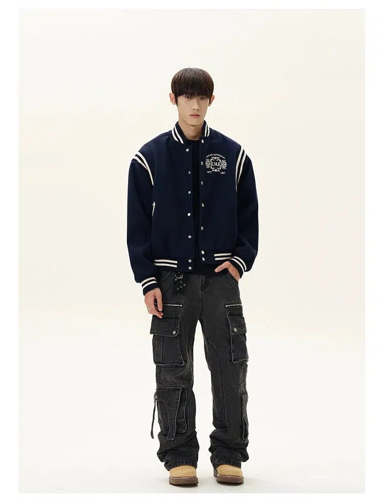 Logo Bar Stripes Varsity Jacket Korean Street Fashion Jacket By A PUEE Shop Online at OH Vault