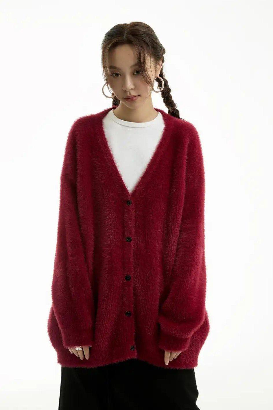 Logo Jacquard Fluffy Cardigan Korean Street Fashion Cardigan By Funky Fun Shop Online at OH Vault