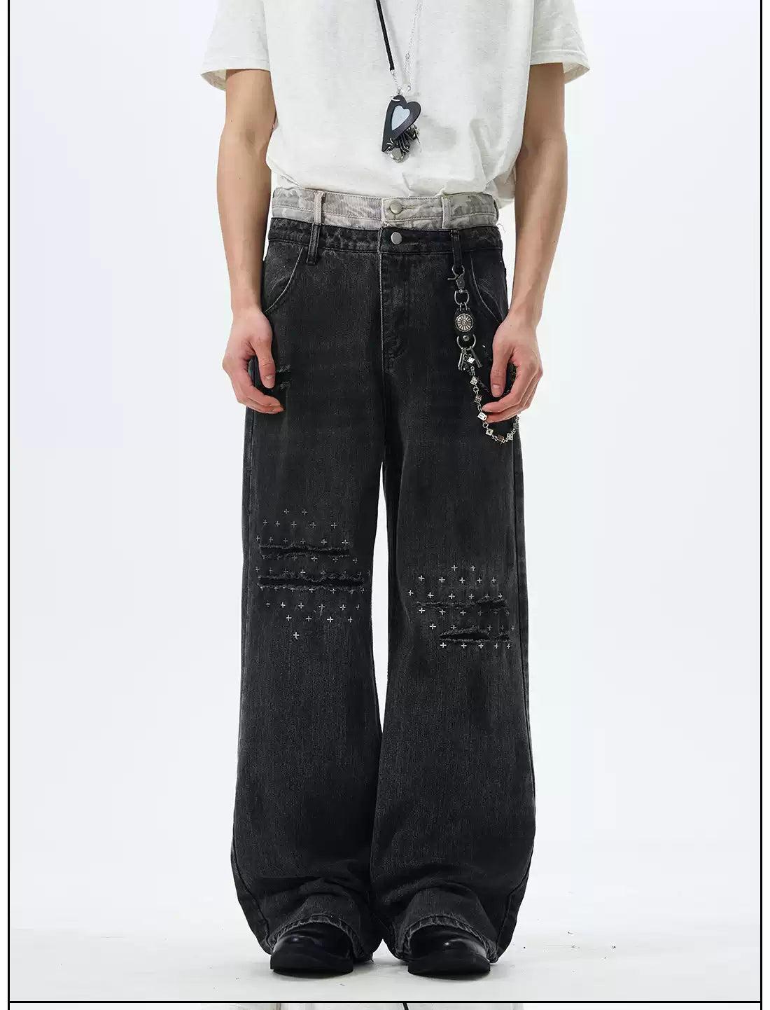 Double Waists Ripped Straight Jeans Korean Street Fashion Jeans By 77Flight Shop Online at OH Vault