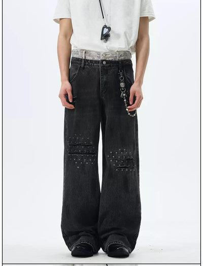 Double Waists Ripped Straight Jeans Korean Street Fashion Jeans By 77Flight Shop Online at OH Vault