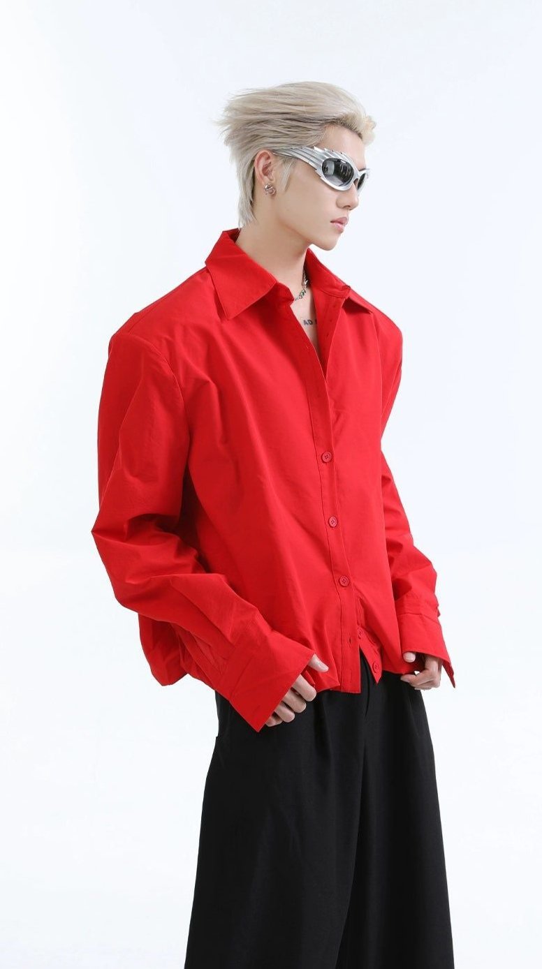 Solid Color Buttoned Boxy Shirt