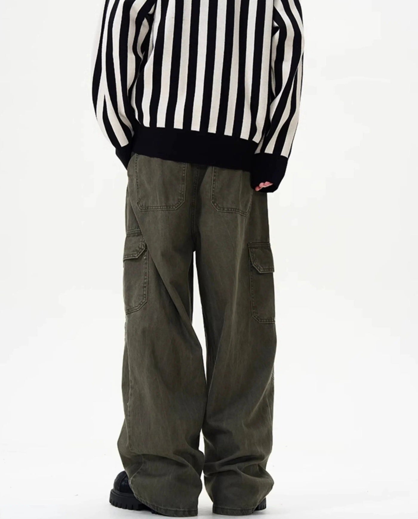 Washed Wide-Leg Cargo Pants Korean Street Fashion Pants By 77Flight Shop Online at OH Vault