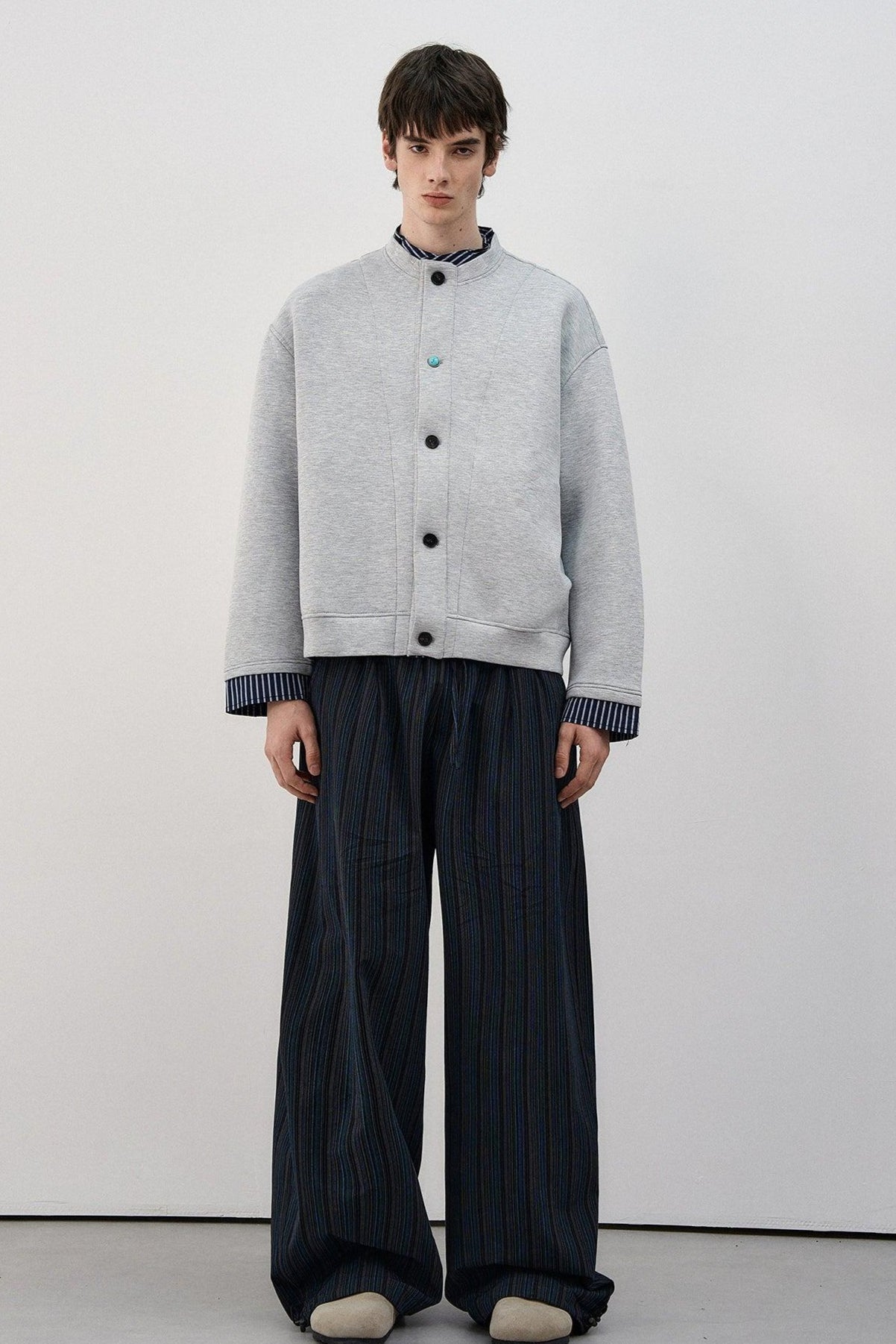 Stripe Spliced Comfty Buttoned Jacket Korean Street Fashion Jacket By MaxDstr Shop Online at OH Vault