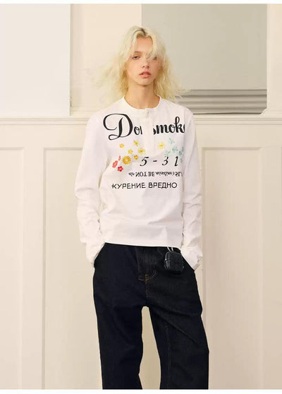 Graphic Print Henley Long Sleeve T-Shirt Korean Street Fashion T-Shirt By Donsmoke Shop Online at OH Vault