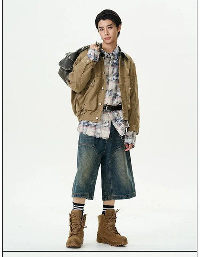 Multi-Pocket Washed Denim Jacket Korean Street Fashion Jacket By 77Flight Shop Online at OH Vault