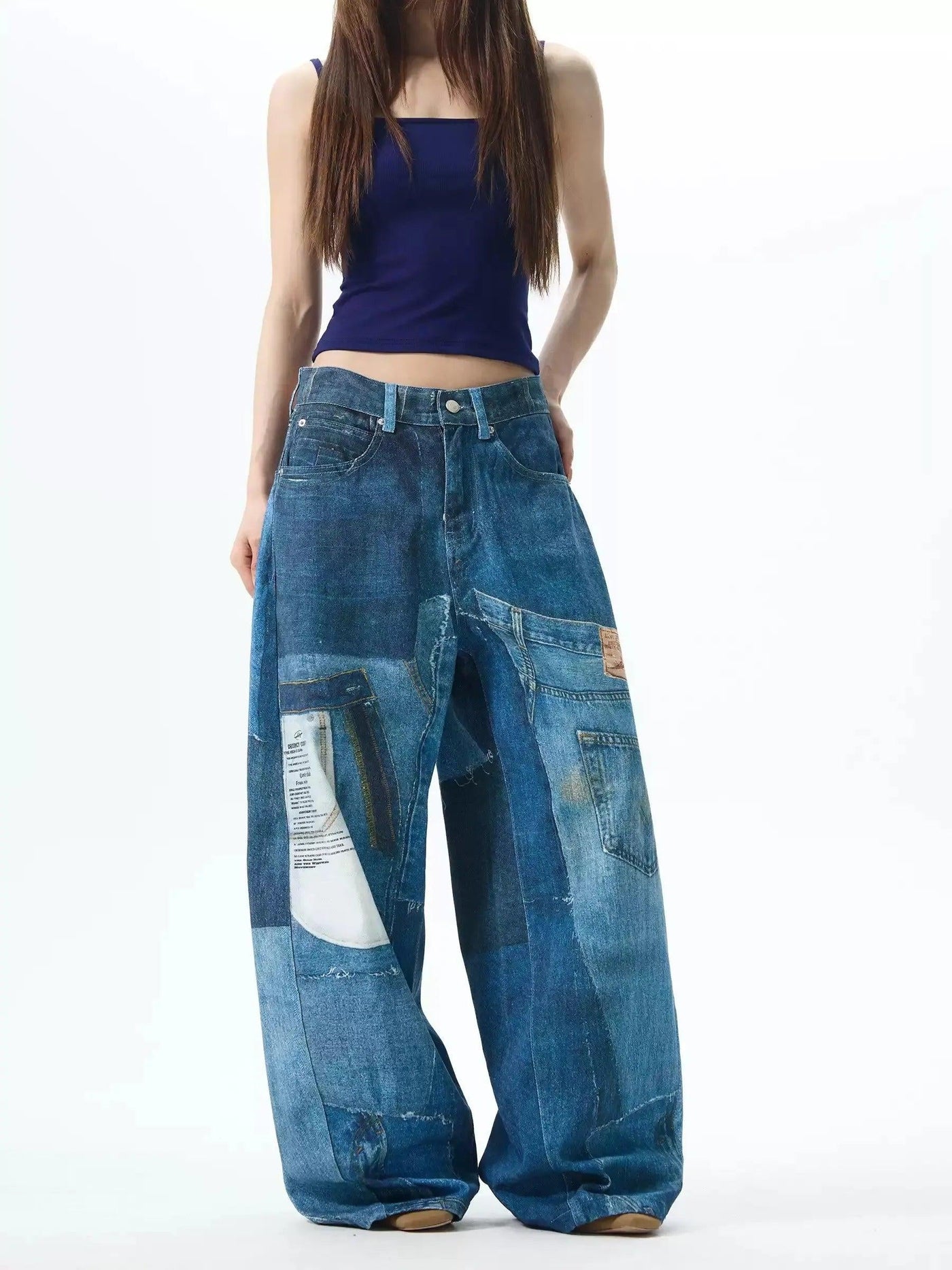 Digital Print Wide Leg Jeans Korean Street Fashion Jeans By 77Flight Shop Online at OH Vault