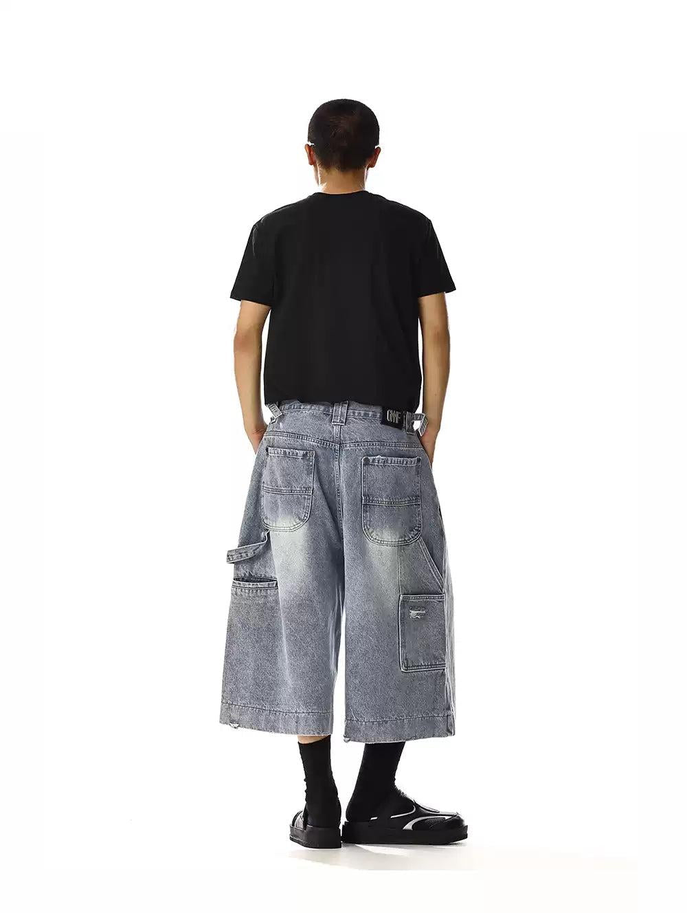 Washed Strapped Waist Denim Shorts Korean Street Fashion Shorts By MEBXX Shop Online at OH Vault