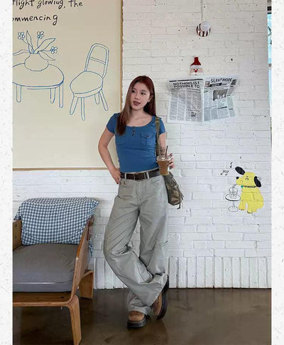 Breast Pockets Slim T-Shirt Korean Street Fashion T-Shirt By Made Extreme Shop Online at OH Vault