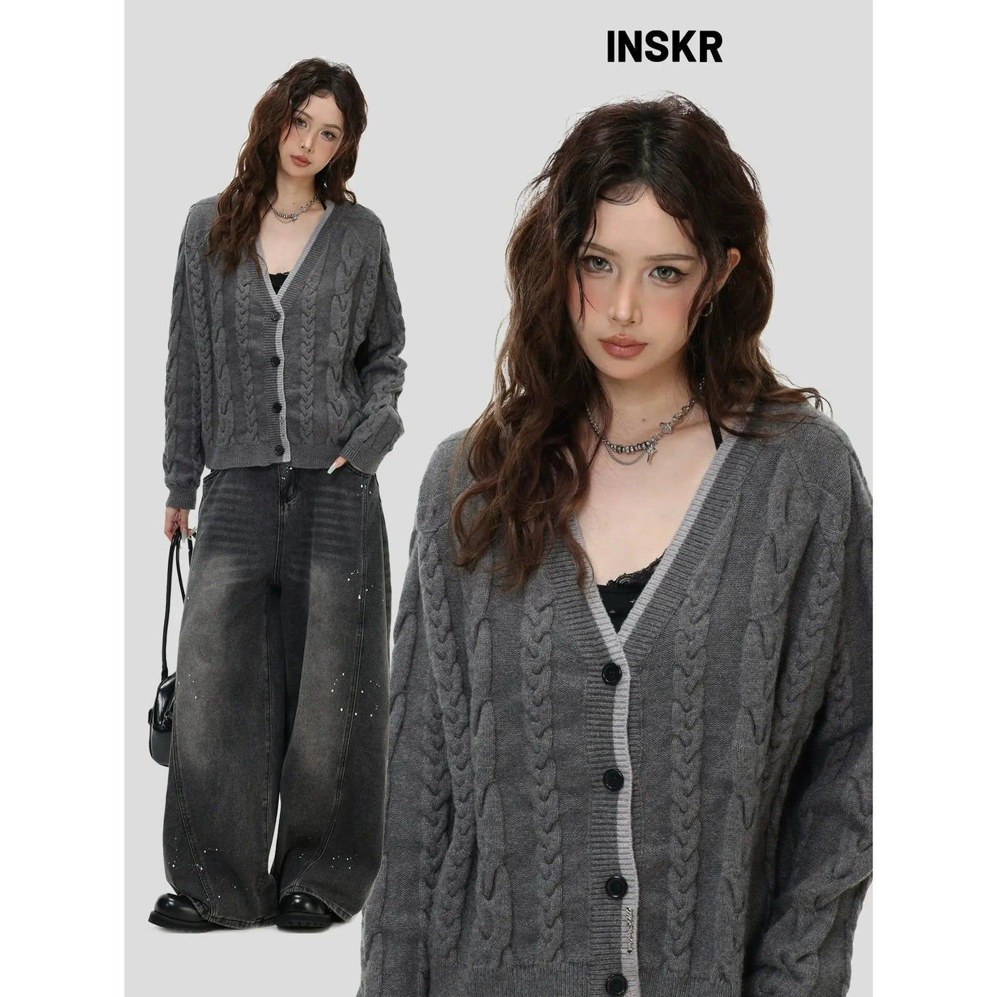 Boxy Fit V-Neck Knit Cardigan Korean Street Fashion Cardigan By INS Korea Shop Online at OH Vault