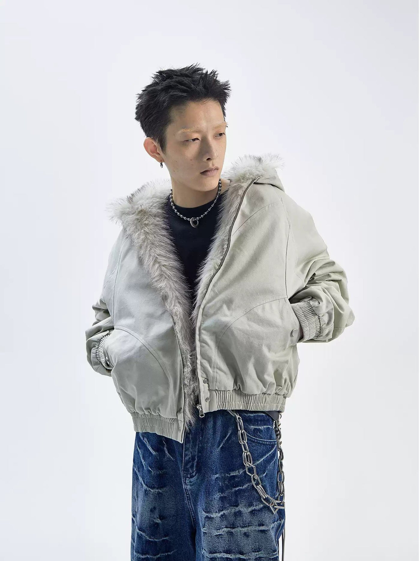 Hooded Ruched Hem Jacket Korean Street Fashion Jacket By Ash Dark Shop Online at OH Vault