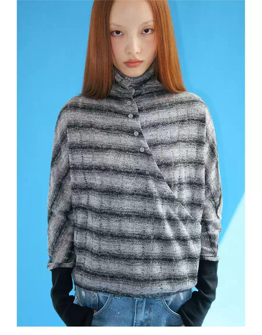 Diagonal Buttons Striped Sweater Korean Street Fashion Sweater By Funky Fun Shop Online at OH Vault