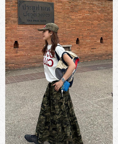 Drawstring Camouflage Long Skirt Korean Street Fashion Skirt By Made Extreme Shop Online at OH Vault
