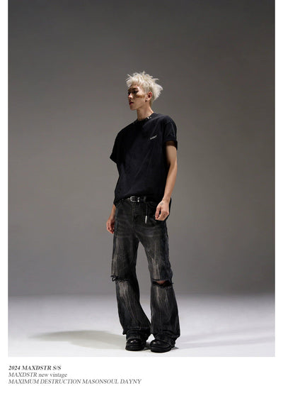 Lightning Ripped Hole Jeans Korean Street Fashion Jeans By MaxDstr Shop Online at OH Vault