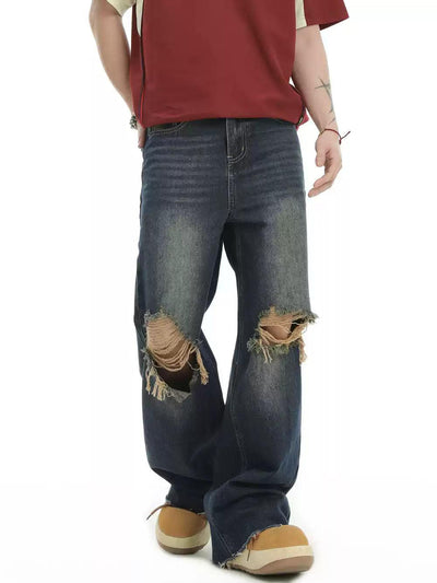 Ripped Knee Detail Faded Jeans Korean Street Fashion Jeans By INS Korea Shop Online at OH Vault