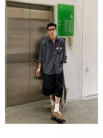 Basic Checkered Long Sleeve Shirt Korean Street Fashion Shirt By Poikilotherm Shop Online at OH Vault