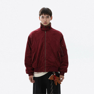 Fur-Trimmed Ribbed Hem Bomber Jacket Korean Street Fashion Jacket By Mr Nearly Shop Online at OH Vault