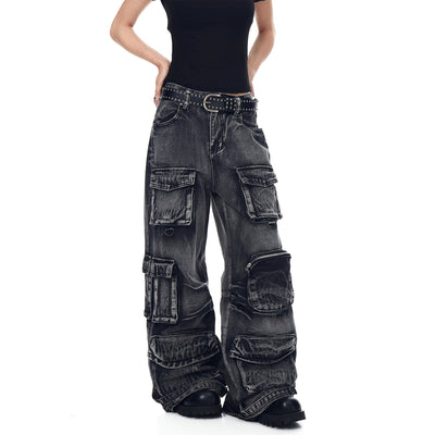 Functional Washed Cargo Jeans Korean Street Fashion Jeans By Blacklists Shop Online at OH Vault