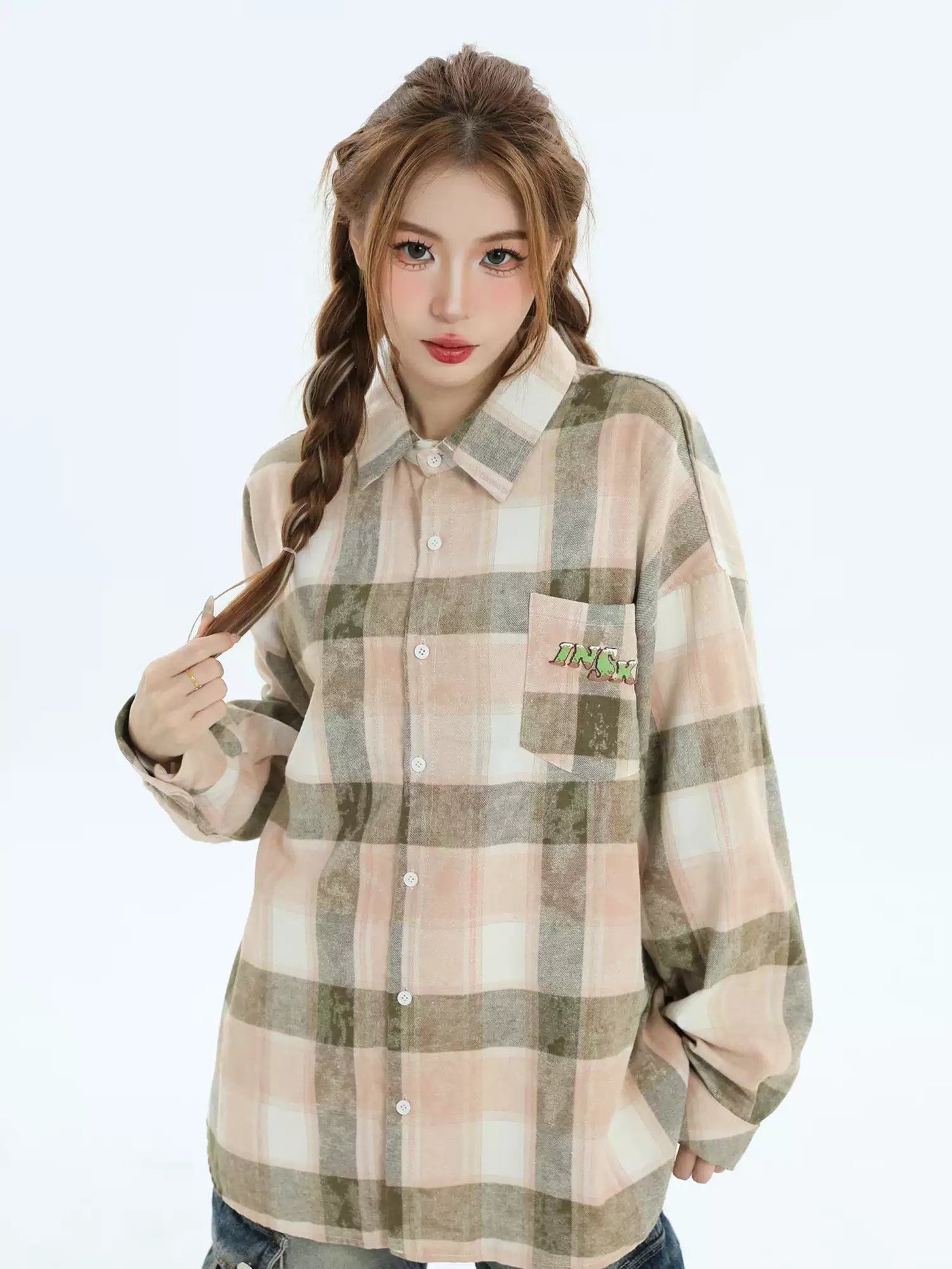 Neat Plaid Washed Shirt Korean Street Fashion Shirt By INS Korea Shop Online at OH Vault