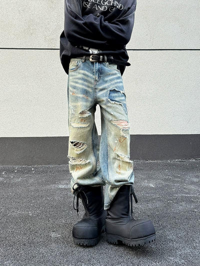 Faded Distressed Whiskers Jeans Korean Street Fashion Jeans By Ash Dark Shop Online at OH Vault