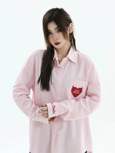 Thorned Heart Striped Shirt Korean Street Fashion Shirt By INS Korea Shop Online at OH Vault