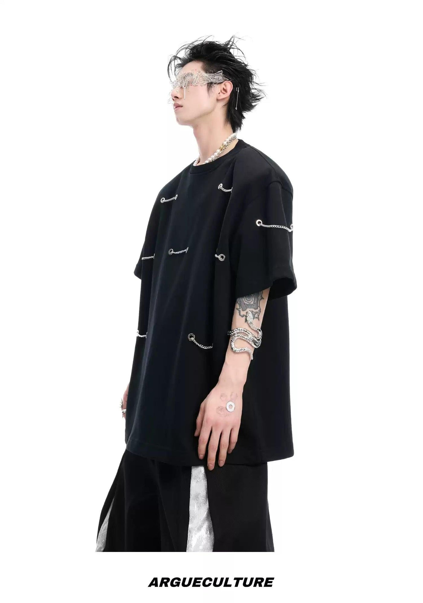 Scattered Chain Holes T-Shirt Korean Street Fashion T-Shirt By Argue Culture Shop Online at OH Vault