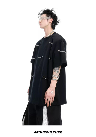 Scattered Chain Holes T-Shirt Korean Street Fashion T-Shirt By Argue Culture Shop Online at OH Vault