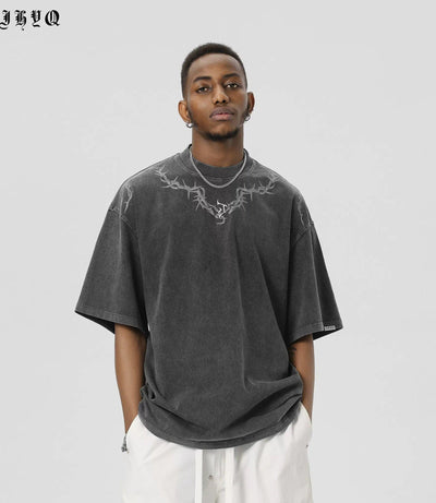 Thorn Outline Detail T-Shirt Korean Street Fashion T-Shirt By JHYQ Shop Online at OH Vault