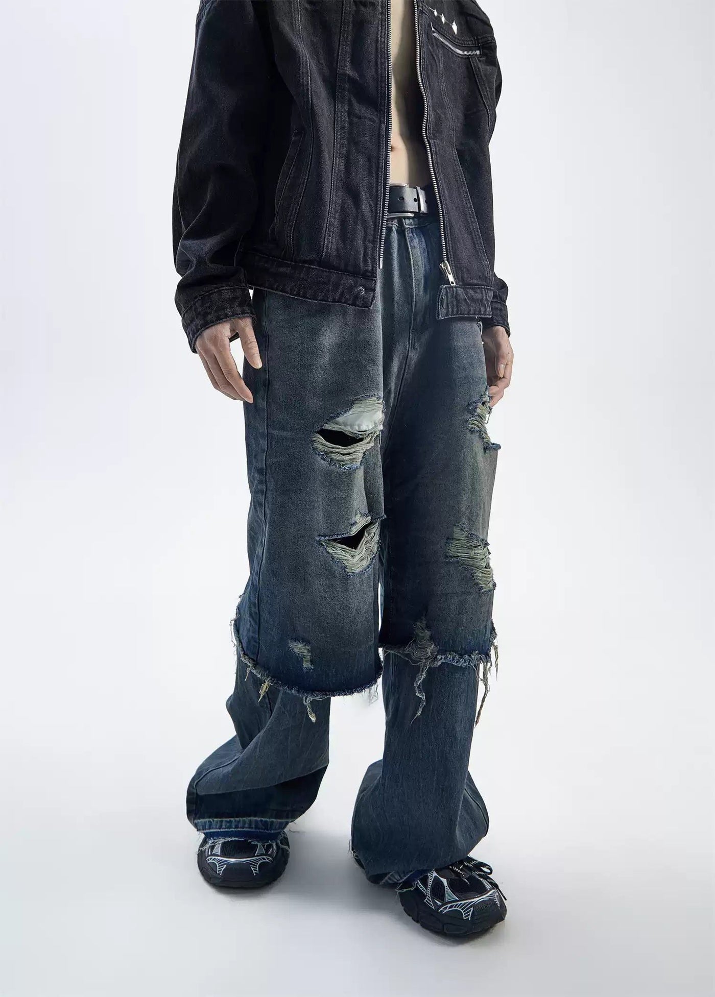 Layered & Distressed Tassels Jeans Korean Street Fashion Jeans By Ash Dark Shop Online at OH Vault