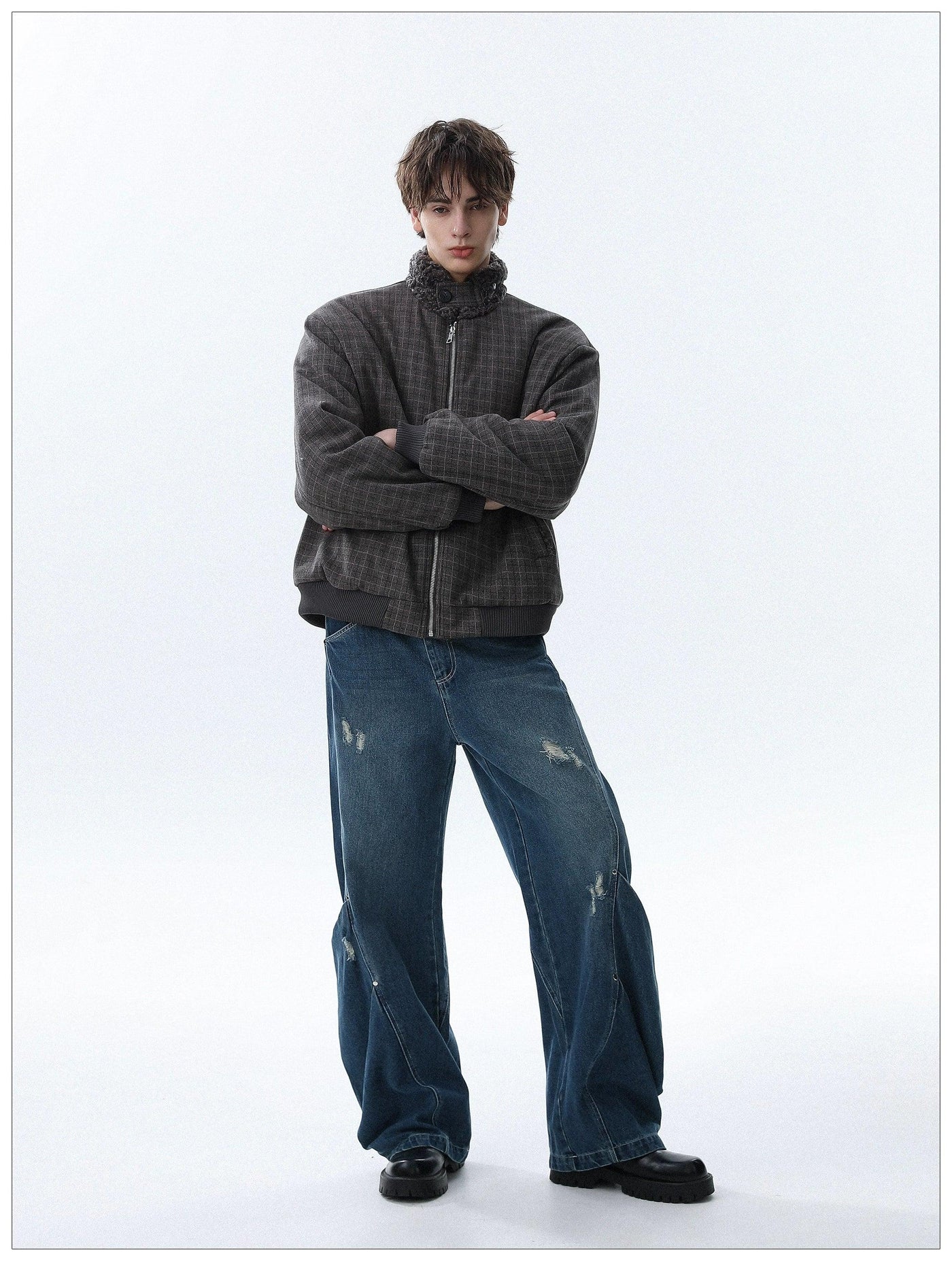 Faux Fur Lining Checkered Jacket Korean Street Fashion Jacket By Mr Nearly Shop Online at OH Vault