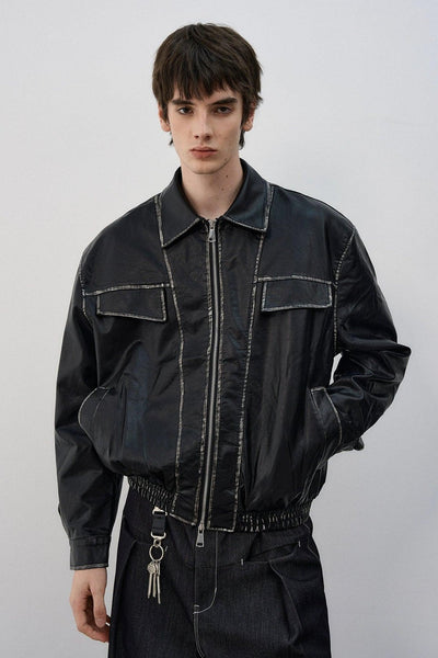 Smudged Outline PU Leather Jacket Korean Street Fashion Jacket By MaxDstr Shop Online at OH Vault