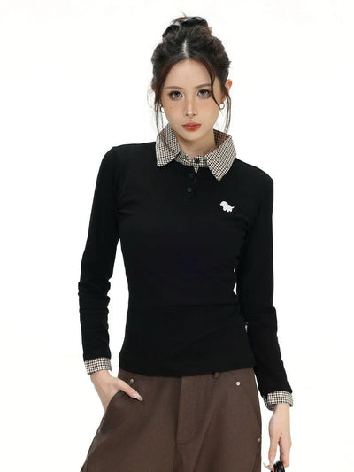 Plaid Layered Slim Fit Polo Korean Street Fashion Polo By INS Korea Shop Online at OH Vault