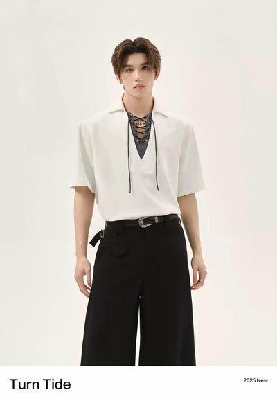 Casual Lace-Up Polo Korean Street Fashion Polo By Turn Tide Shop Online at OH Vault