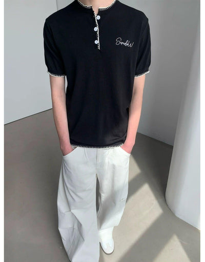 Contrast Edges Stitch Buttoned T-Shirt Korean Street Fashion T-Shirt By MaxDstr Shop Online at OH Vault