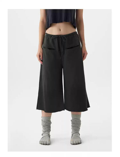 Seamless Pocket Raw Edge Wide Leg Shorts Korean Street Fashion Shorts By Crying Center Shop Online at OH Vault