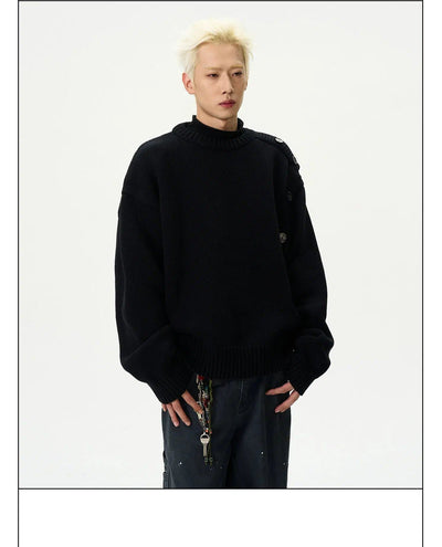 Button-Down Round Neck Sweater Korean Street Fashion Sweater By A PUEE Shop Online at OH Vault