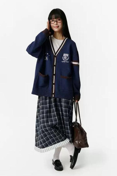 School Style Low V-Neck Knit Cardigan Korean Street Fashion Cardigan By Crying Center Shop Online at OH Vault