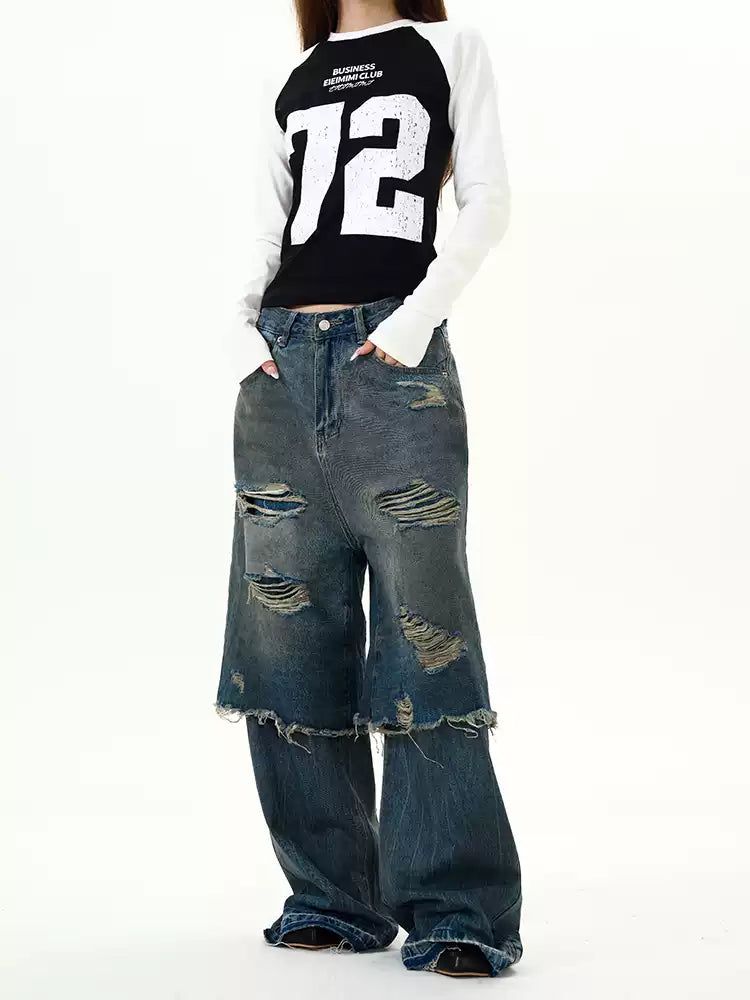 Patchwork Ripped Jeans Korean Street Fashion Jeans By 77Flight Shop Online at OH Vault