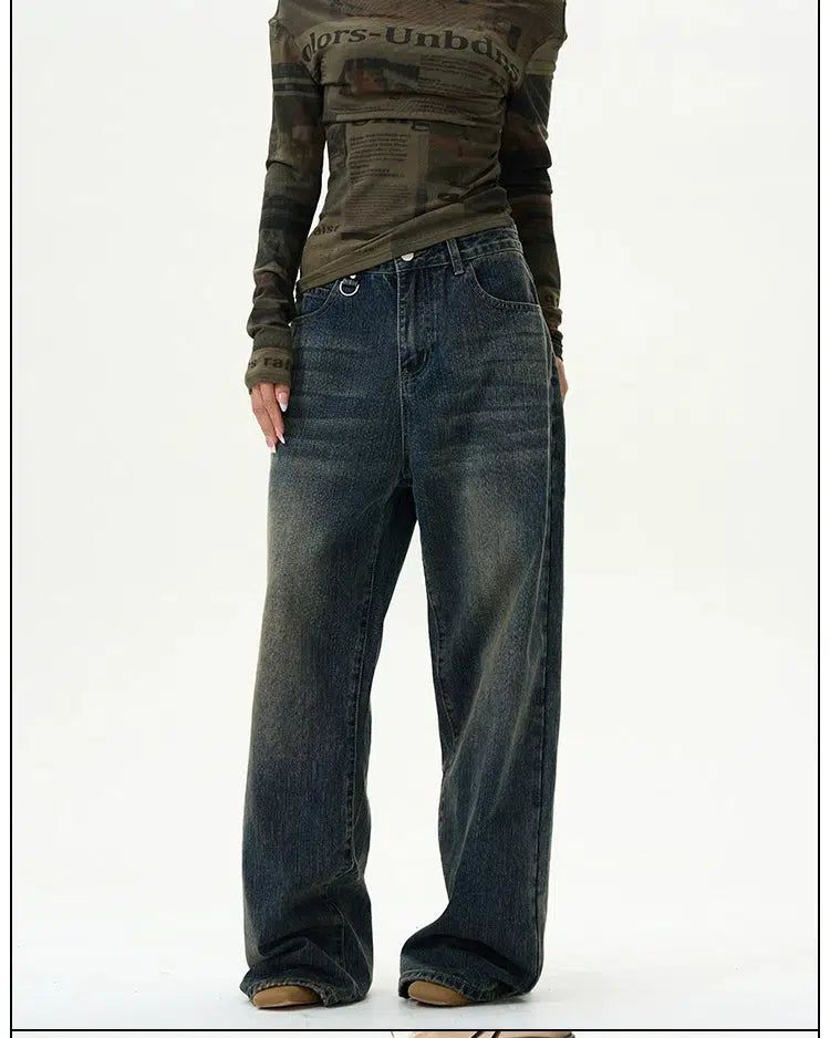 Stained Wash Wide Leg Jeans Korean Street Fashion Jeans By 77Flight Shop Online at OH Vault