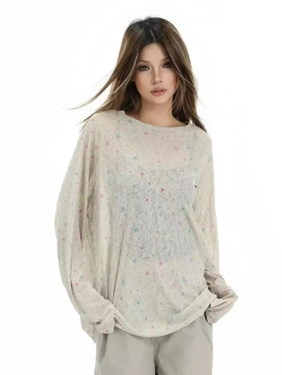 Scattered Stars Sheer Long Sleeve T-Shirt Korean Street Fashion T-Shirt By INS Korea Shop Online at OH Vault